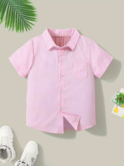 Boys Striped Short Sleeves Shirt Preppy Style for Summer Kids Clothes