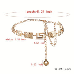 Geometric Chain Belt Tiger Head Engraved Girdle