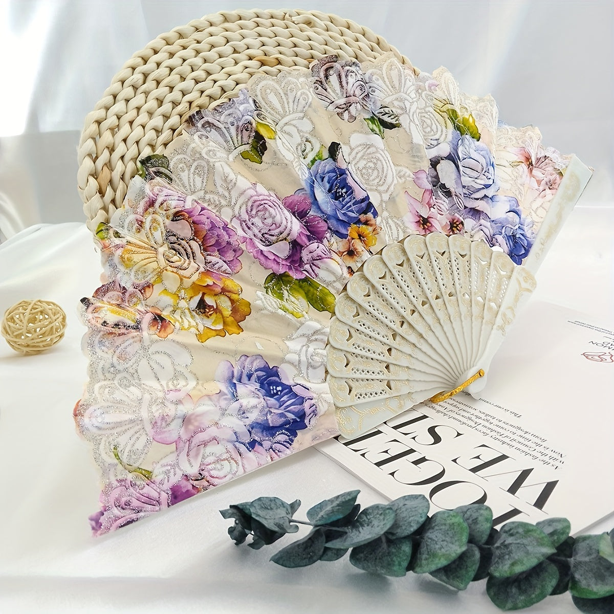 Flower Lace Fan Embroidery Fan Stage Performance Silky Fna