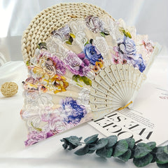 Flower Lace Fan Embroidery Fan Stage Performance Silky Fna