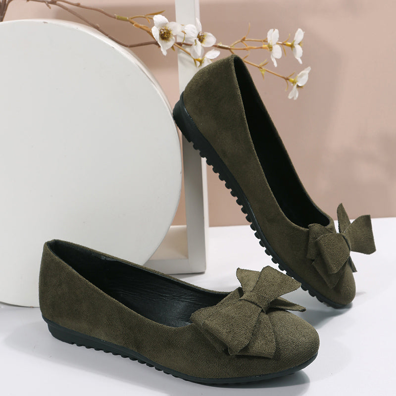 Women's Bowknot Slip On Flat Shoes Soft Sole Non-slip Casual Micro Suede Shoes