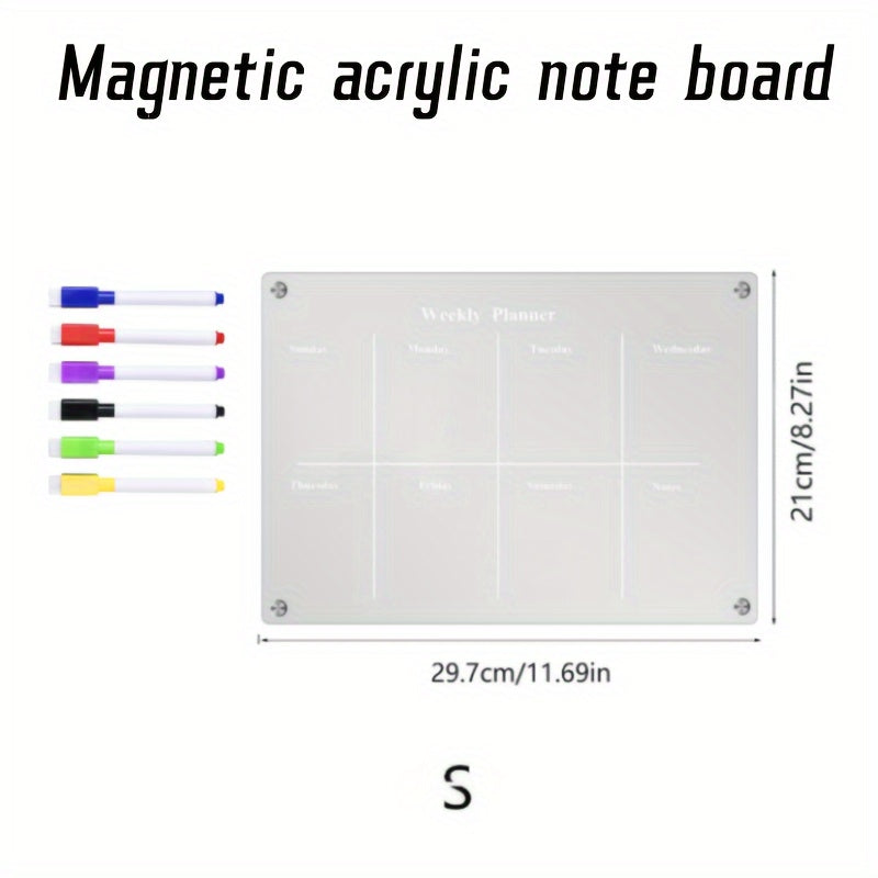 Clear Magnetic Acrylic Weekly Planner - Rewritable Fridge Magnet