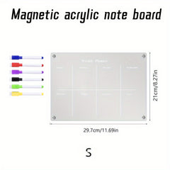 Clear Magnetic Acrylic Weekly Planner - Rewritable Fridge Magnet