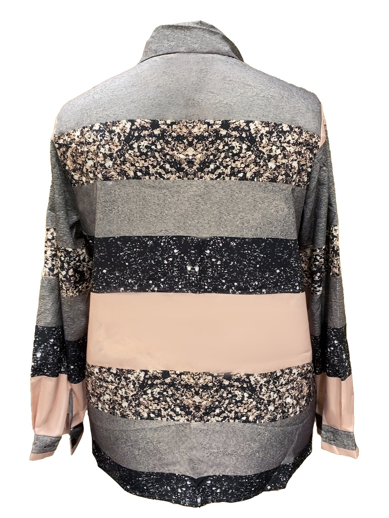  Colorblock Glitter Button Up Blouse