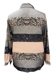  Colorblock Glitter Button Up Blouse