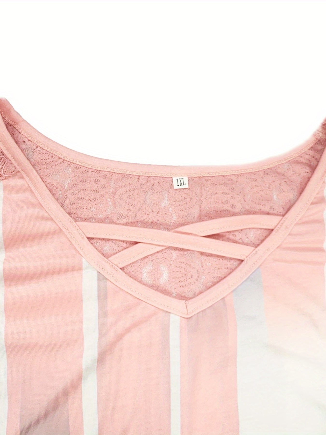  Stripe Print Lace Strap V Neck Tank Top