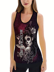 Gothic Cartoon Print Tank Top & Yoga Pants Fitness Outfit Set