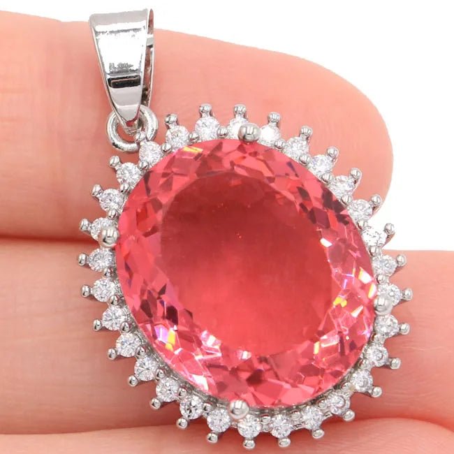 6g 925 Sterling Silver Pendant Pink Morganite Green Tsavorite Garnet Red Ruby CZ