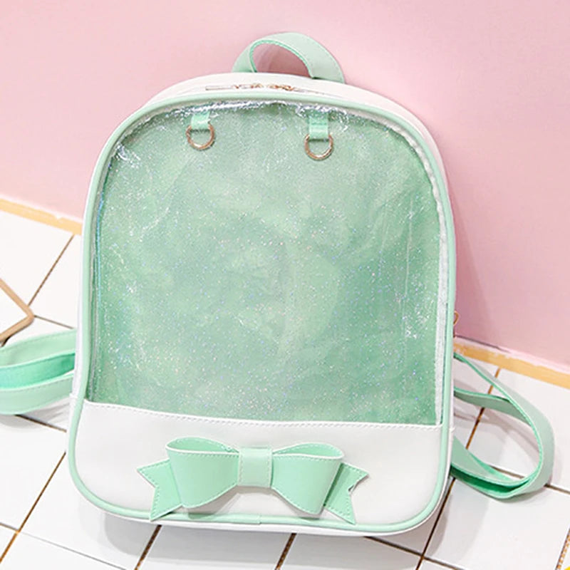 Clear Women Backpack Japanese School Bag Teenage Girls Bookbag Bow