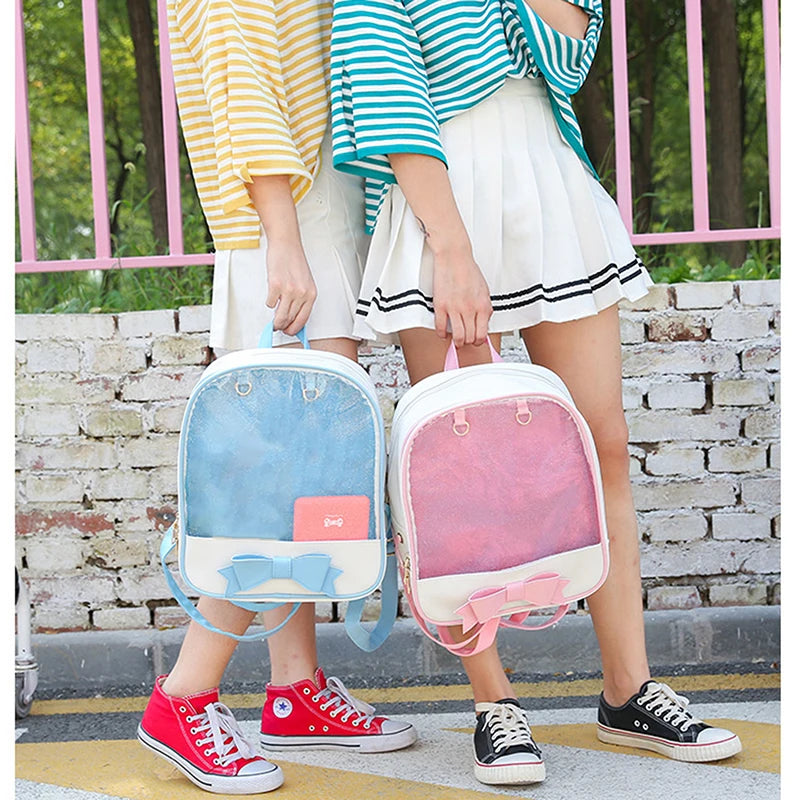 Clear Women Backpack Japanese School Bag Teenage Girls Bookbag Bow