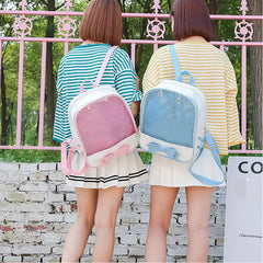 Clear Women Backpack Japanese School Bag Teenage Girls Bookbag Bow