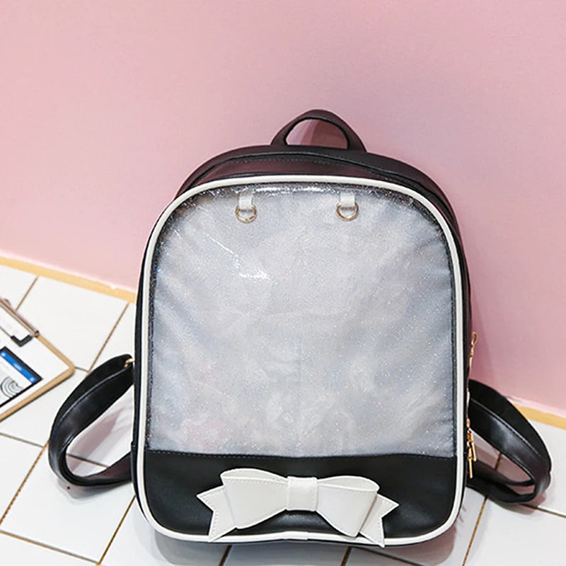 Clear Women Backpack Japanese School Bag Teenage Girls Bookbag Bow