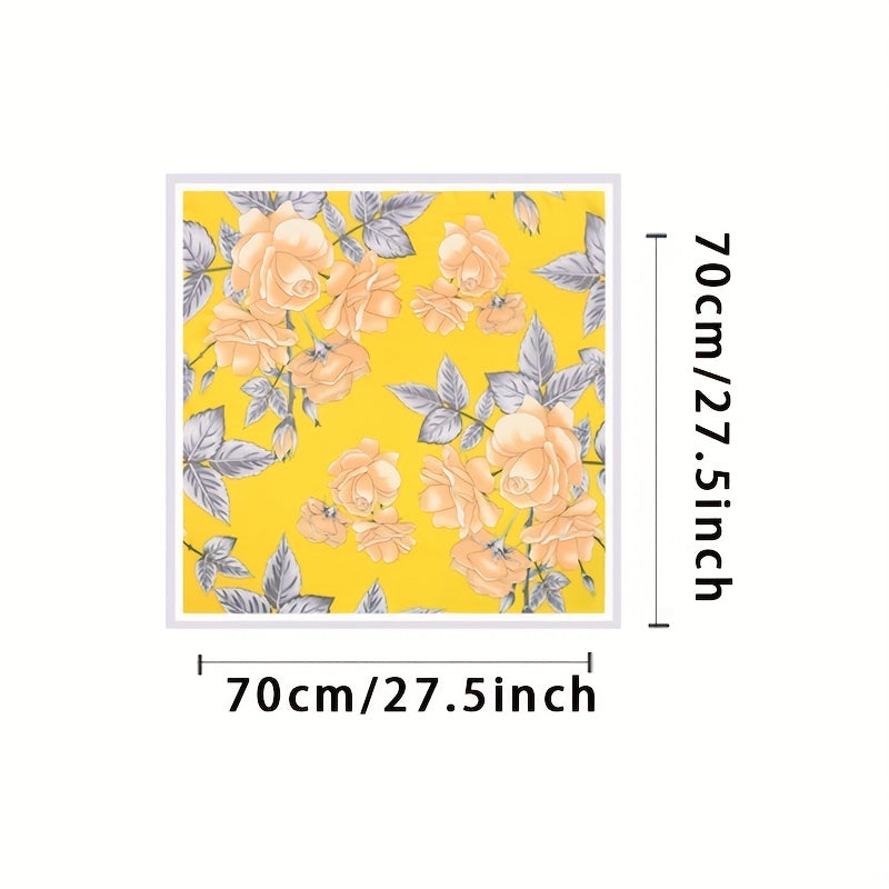 Flower Print Bandana Silk Square Scarf Satin Neckerchief Women Accessories