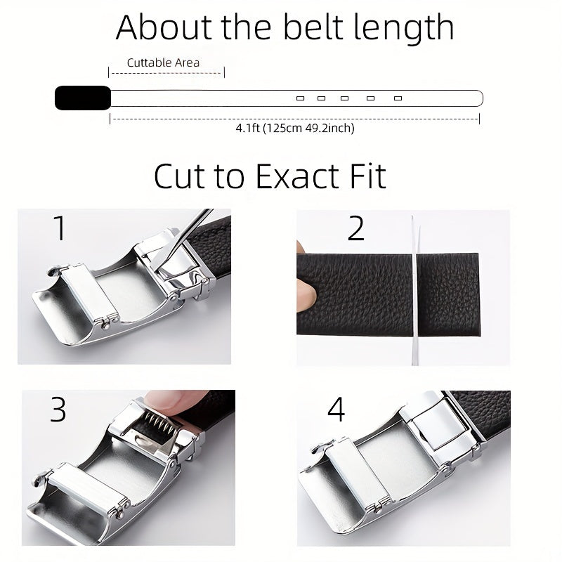 Men's Leather Ratchet Belt for Casual Jeans, Micro Adjustable Fit
