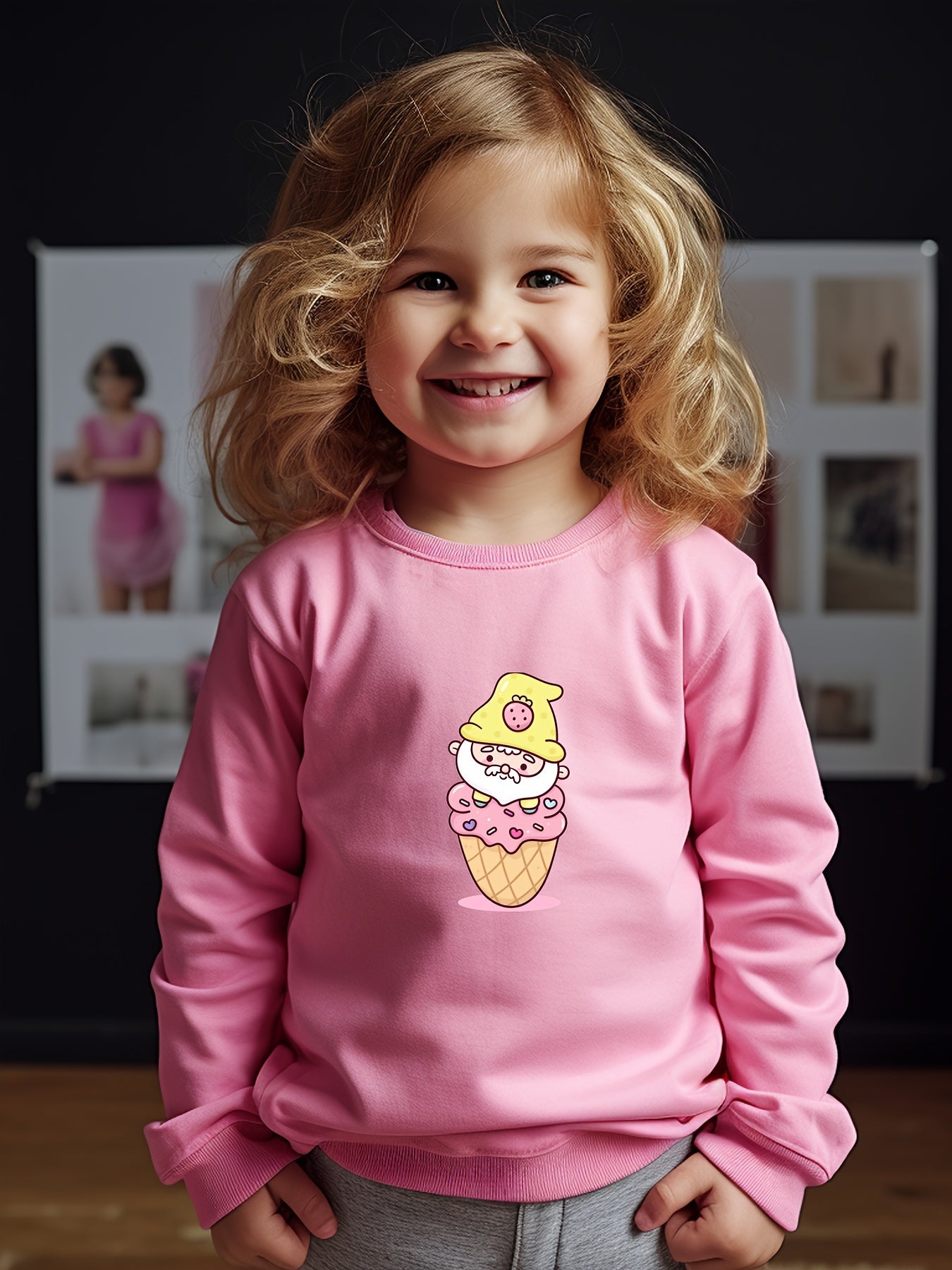 Cartoon Ice Cream Graphic Crew Neck Long Sleeve Sweatshirt for Kids