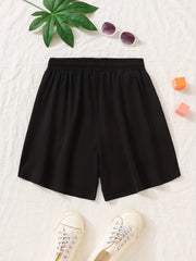 Girls Letter Graphic Drawstring Waist Loose Casual Sports Shorts