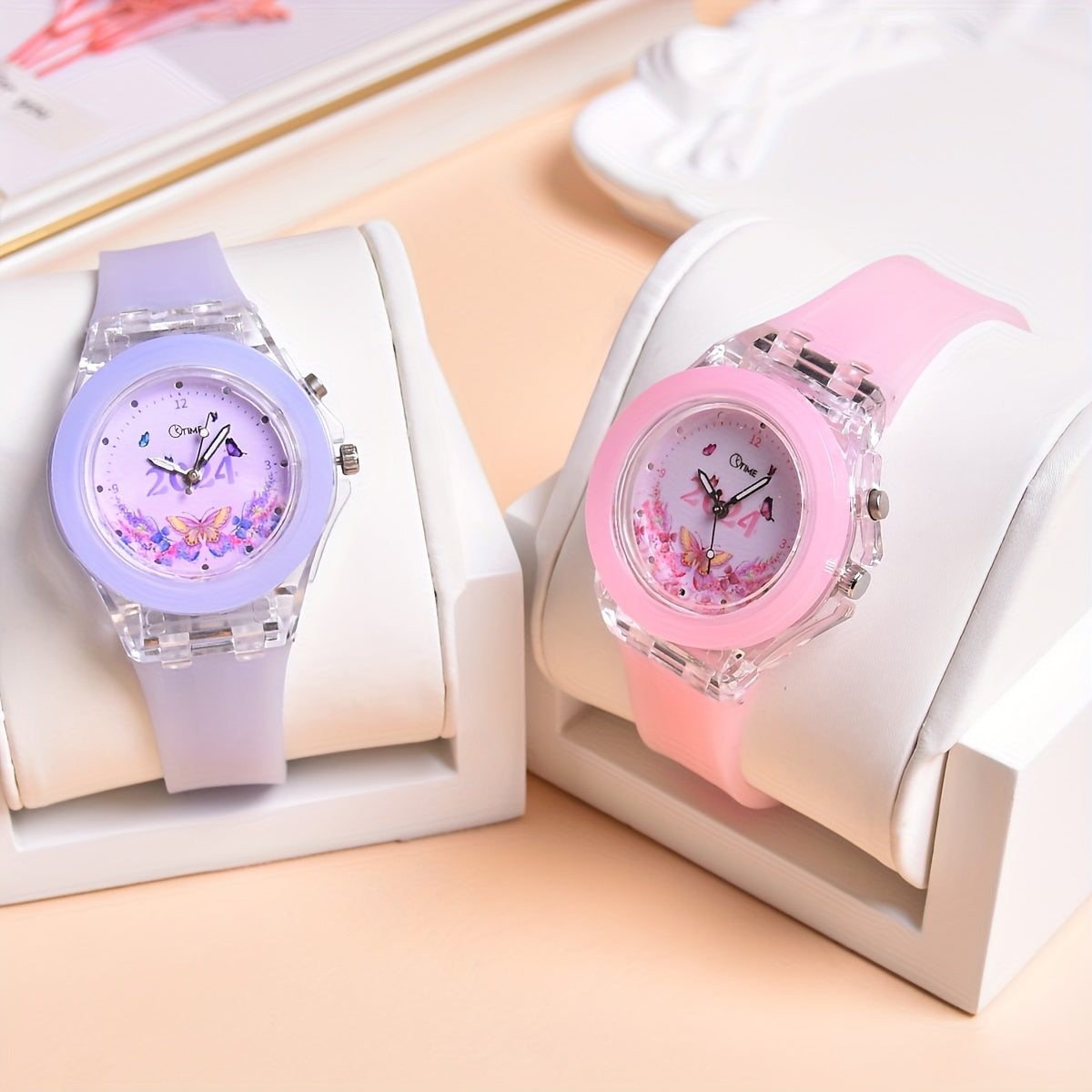 LED Butterfly Pattern Quartz Wristwatch Set for Girls