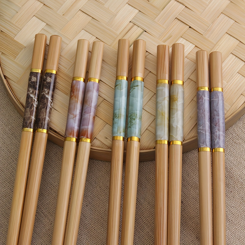 5 Pairs Solid Wood Bamboo Chopsticks Set Anti-slip Chinese Style Tableware