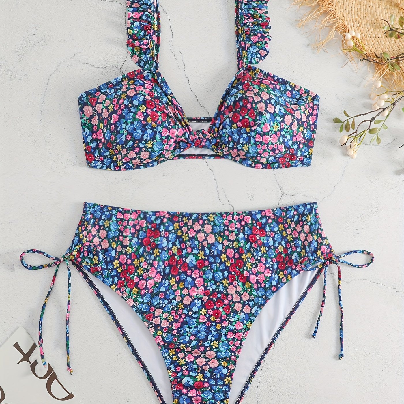  Ditsy Floral Ruffle Trim Bikini Set