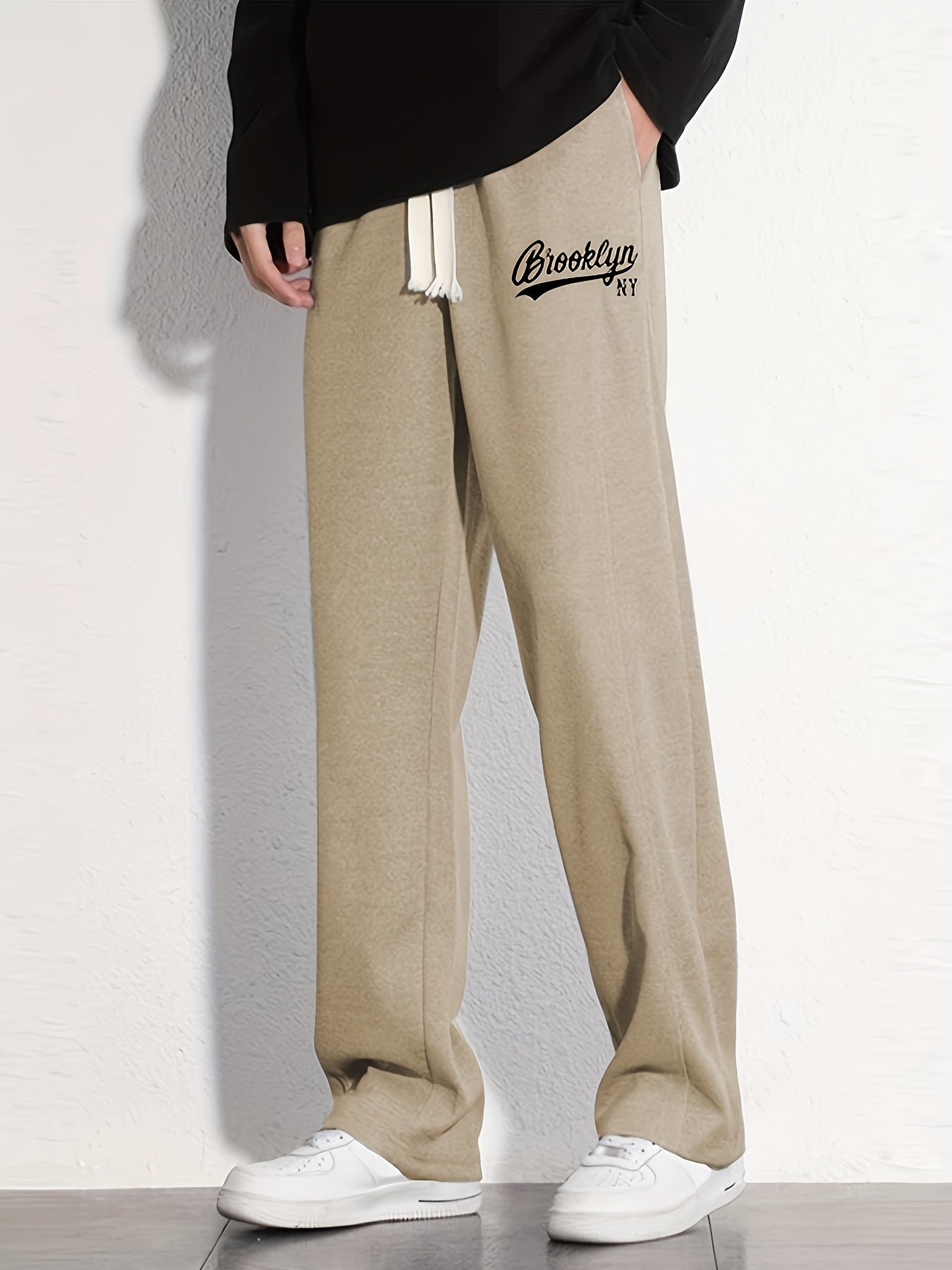Brooklyn NY Cotton Sweatpants Men s Casual Solid Loose Fit Slightly Stretch