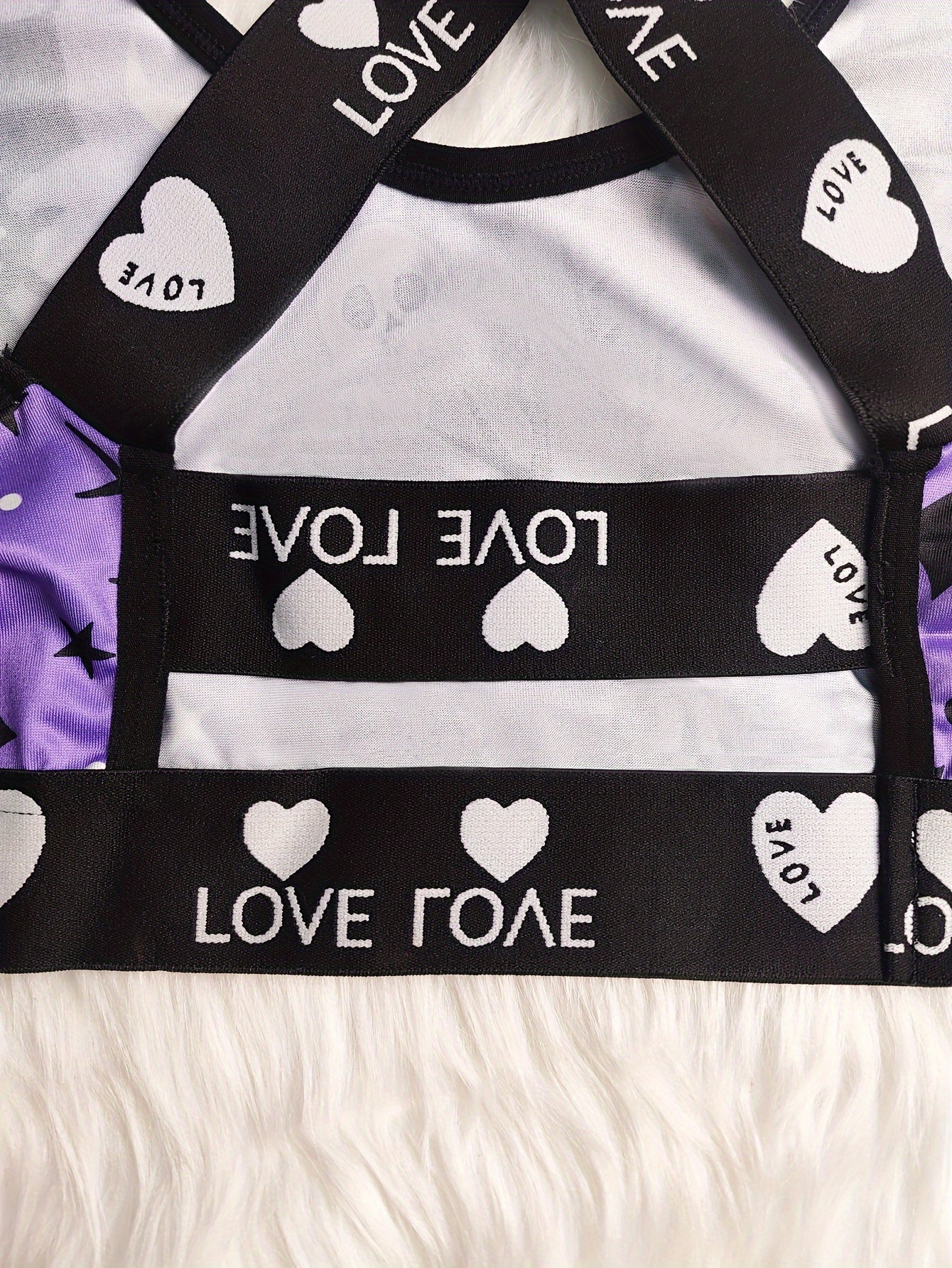  Skull & Bat Print Letter Tape Crisscross Back Bralette