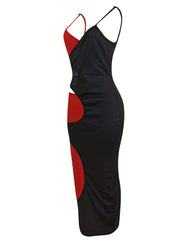  Colorblock Cut Out V Neck Cami Dress