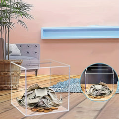 Clear Acrylic Unopenable Piggy Bank for Adults, 12-inch Money Savings Box