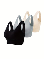 3pcs Seamless Wireless Sports Bra Comfy & Breathable Workout Tank Bra