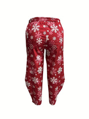 Women's Plus Santa Claus & Reindeer Print Wide Leg Pants