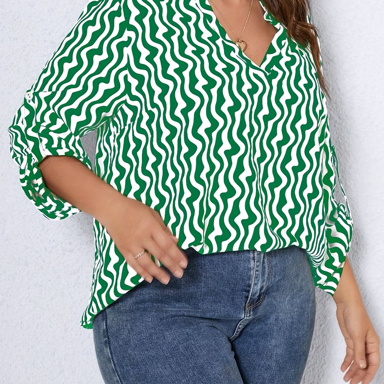  Casual Blouse Women's Plus Allover Print Long Sleeve