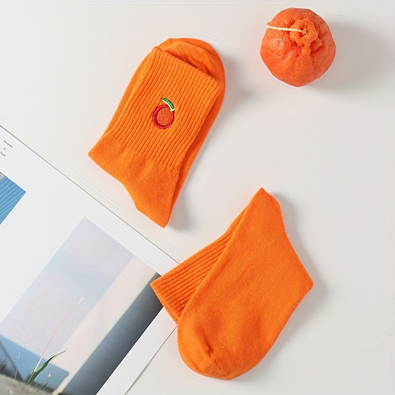 Funny Cartoon Fruit Embroidery Socks for Women