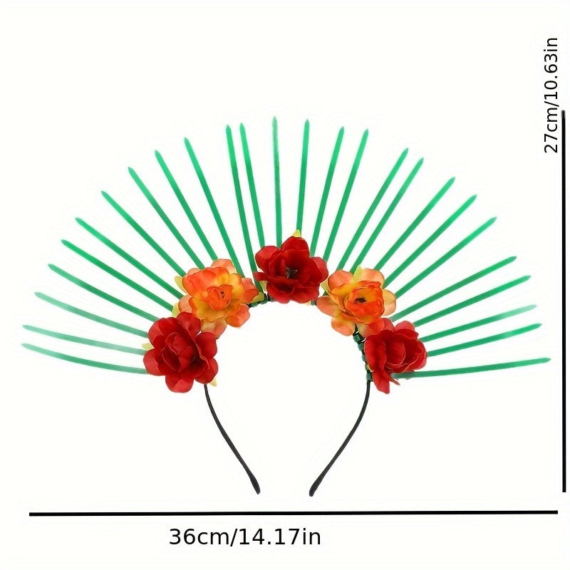 Goddess Chain Headband Simulation Flowers Green Ribbon Party Accessory