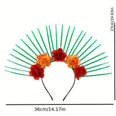 Goddess Chain Headband Simulation Flowers Green Ribbon Party Accessory