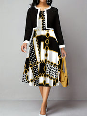  Paisley Print A-line Dress & Coat Outfit Set