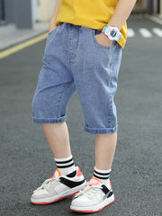 Boys Denim Jeans Cropped Pants with Pockets for Spring and Summer