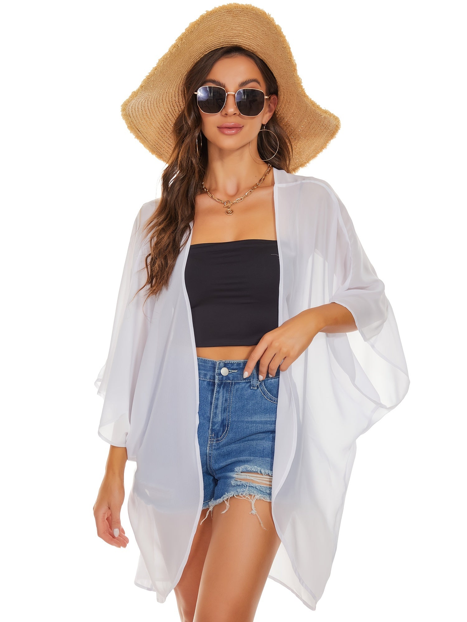 Sheer Chiffon Blouse Cardigan Beach Cover Up Casual Top