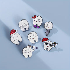 7pcs Love Tooth Care Funny Expression Christmas Hat Brooch Holiday Gift
