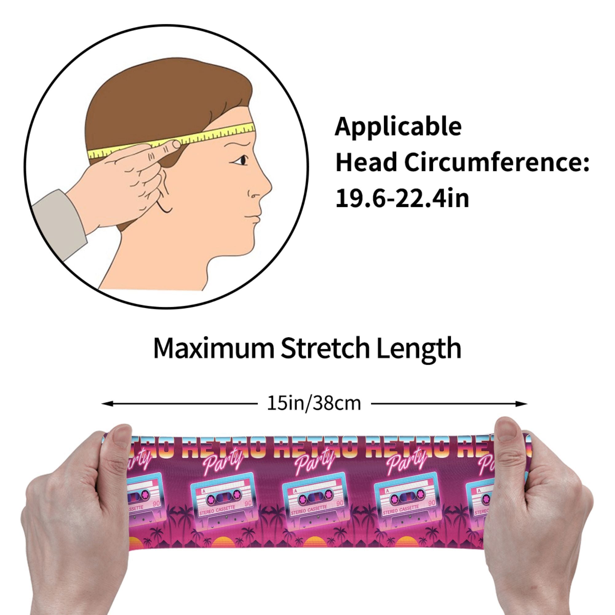 Retro Neon Sports Headband - Cassette Tape & Palm Tree Design