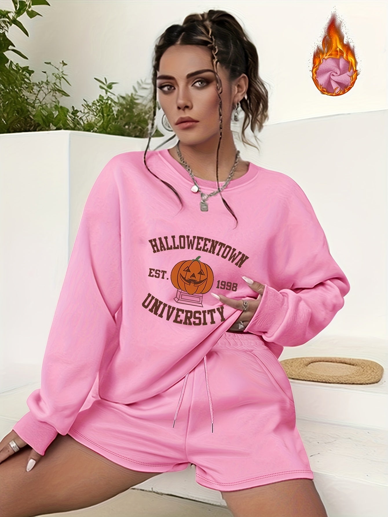 Women's Graphic Print Sweatshirt & Shorts Set