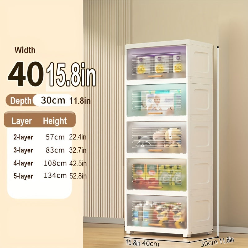 Plastic Storage Cabinet w/ Doors & Lids Easy Assembly Stackable Storage Bin