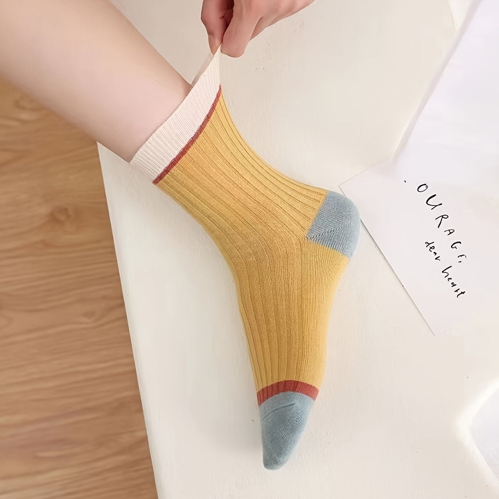 5 Pairs Colorblock Socks All match Women's Stockings
