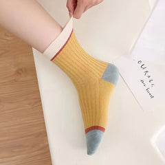5 Pairs Colorblock Socks All match Women's Stockings