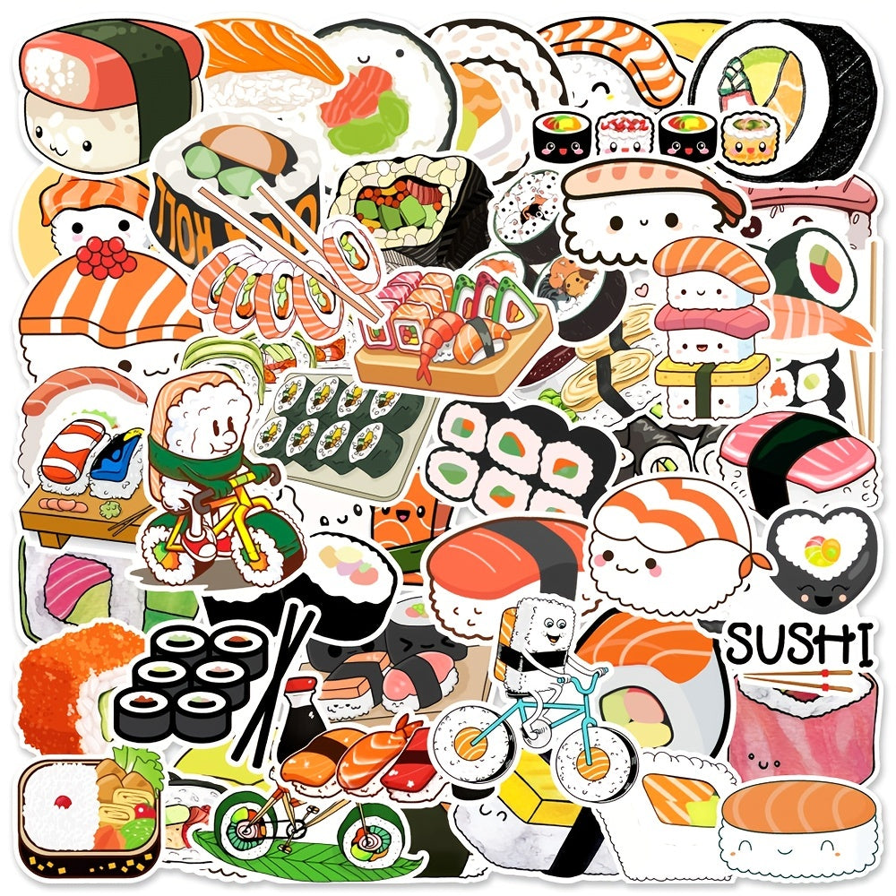 50 Sushi Doodle Stickers for Laptops, Water Bottles & More