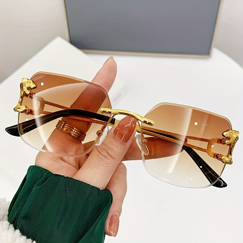 Square Rimless Sunglasses Leopard Gradient UV400