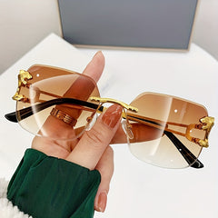 Square Rimless Sunglasses Leopard Gradient UV400