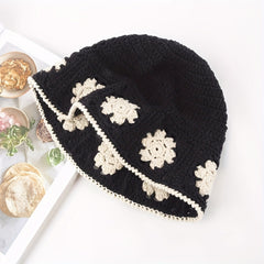 Flower Crochet Bucket Hat Thin Beanie Lightweight Block Cl