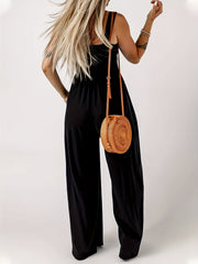  Casual Jumpsuit Women's PlusSolid Shirred Pocketed Wide Leg Tank Jump