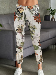  Women's Floral Print Elastic High Rise Trousers