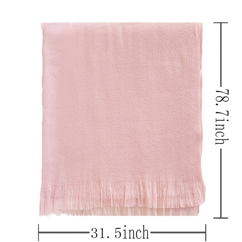 Winter Warm Solid Scarf Tassel Trim Women Cold Weather Scarf