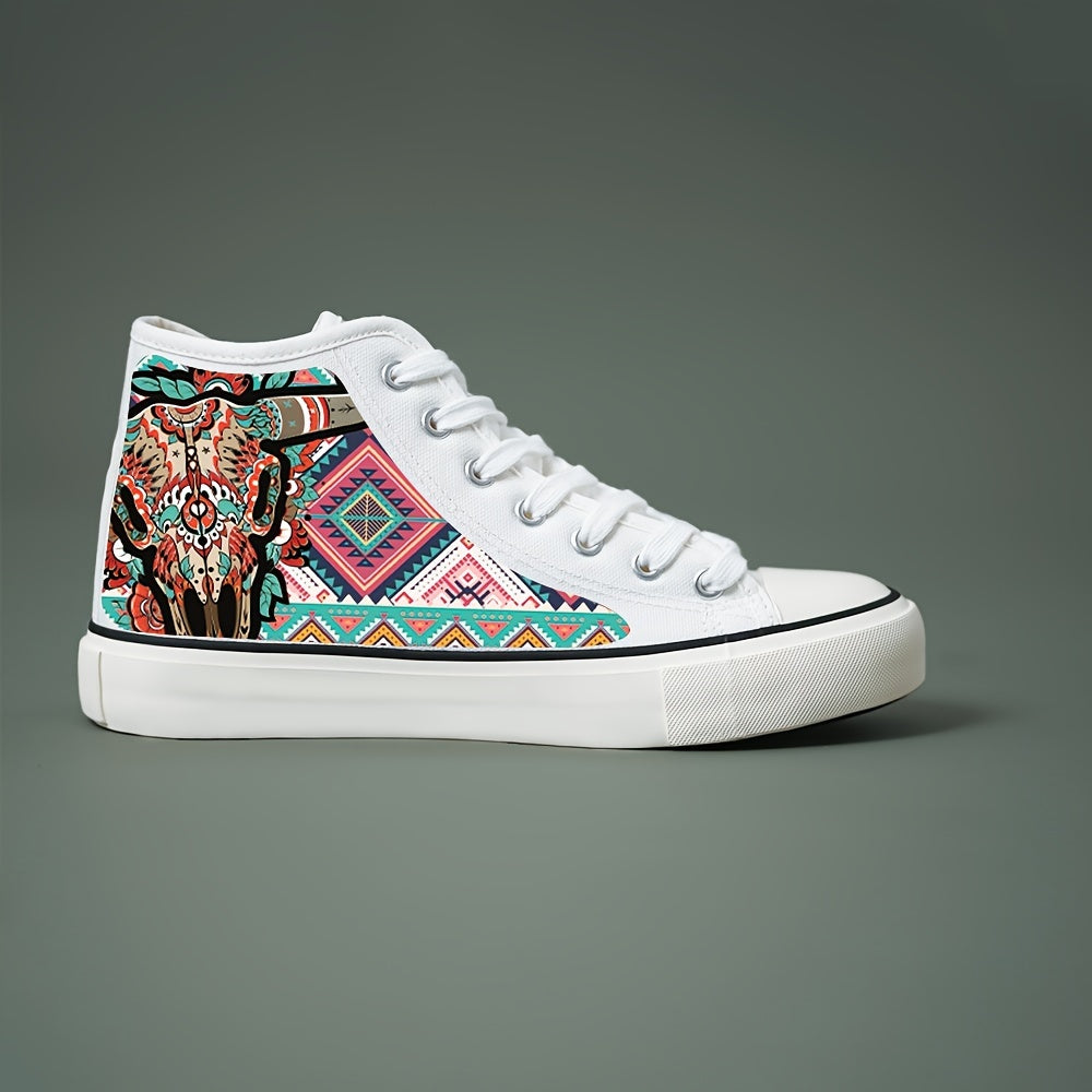 Retro Cow Print Chunky Canvas Sneakers High Top Classic Skate Shoes